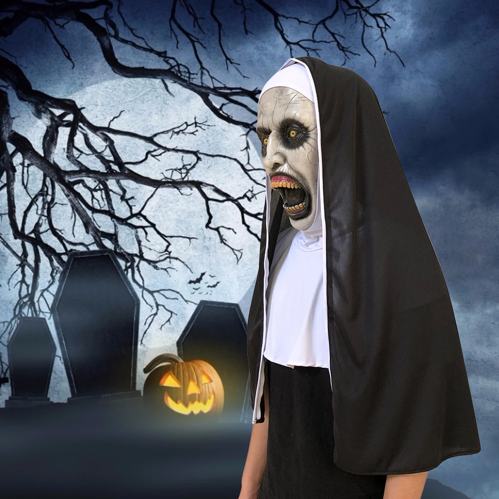 Хэллоуин Nun ужасная Маска Косплей страшные латексные маски с головным шарфом Полный Шлем Хэллоуин вечерние реквизит украшения