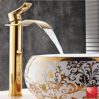 

Basin Faucet Gold and white Waterfall Faucet Brass Bathroom Faucet Bathroom Basin Faucet Mixer Tap Hot and Cold Sink faucet