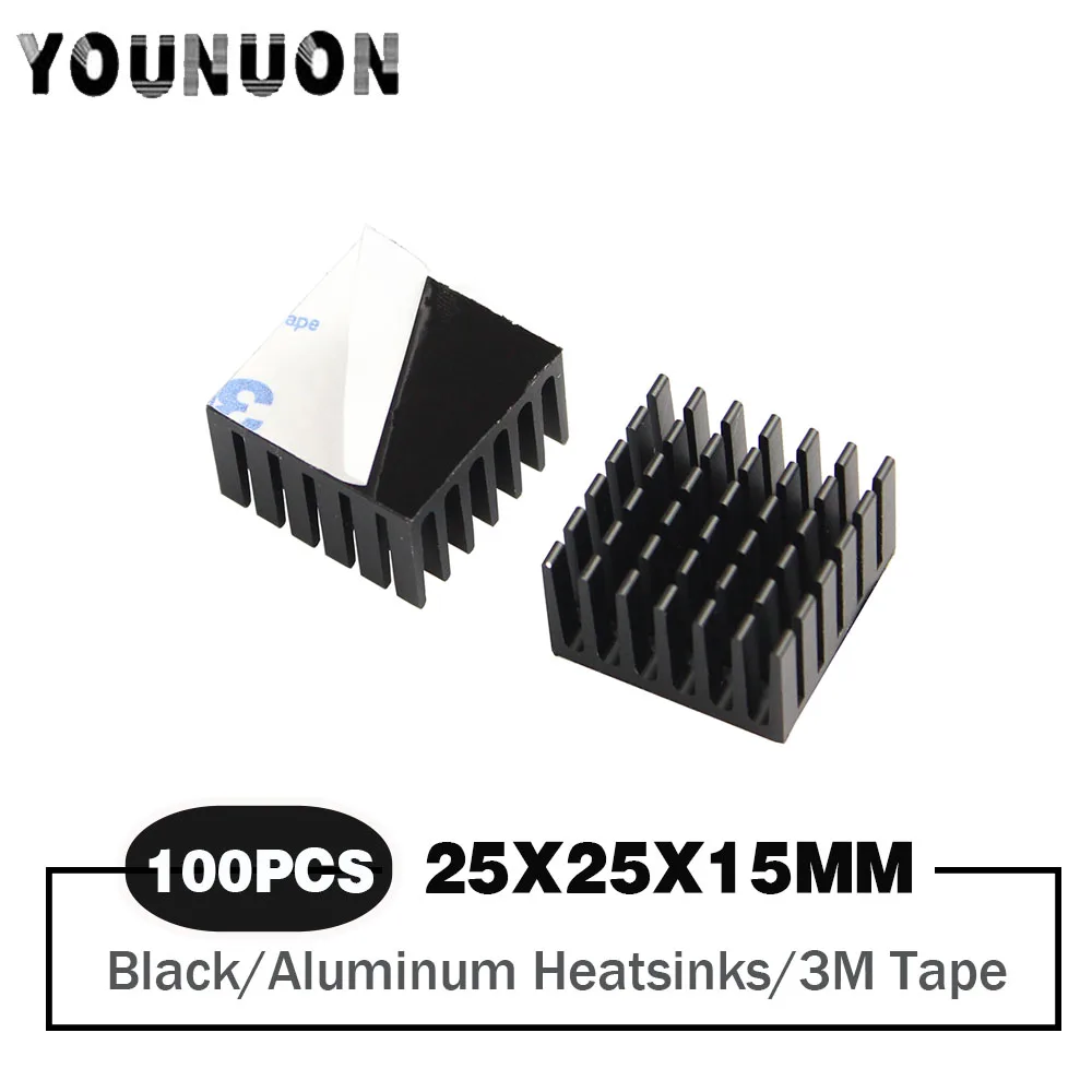 

100 шт. 25x25x15 мм Алюминий радиатор охлаждения для электронная микросхема 3D принтер Raspberry PI с 3 м клейкие ленты