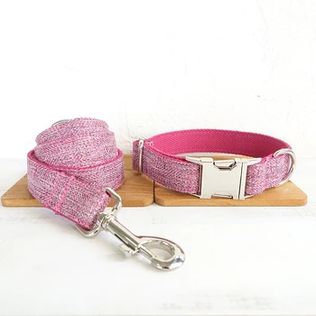 

Personalized Pink Suit Dog Collar Leash Set Nylon Pet Collar Leash Free Engraved Nameplate For Small Medium Large Dogs