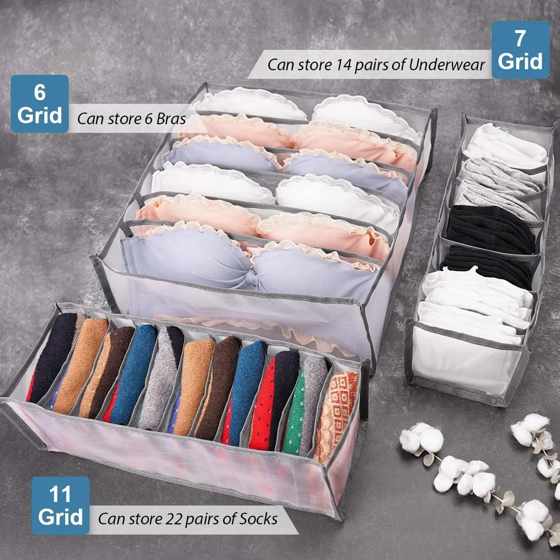 3Pcs Bra Underwear Organizer Storage Box 3 Colors Drawer Closet Organizers Boxes For Socks Bra