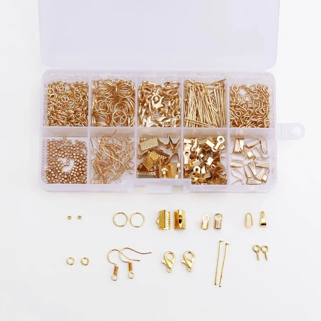 Alloy Accessories Kits Jewelry Findings Earrings Accessories Tools Open Jump Rings Earring Hook Jewelry Making Supplies Kit Rose Gold Box