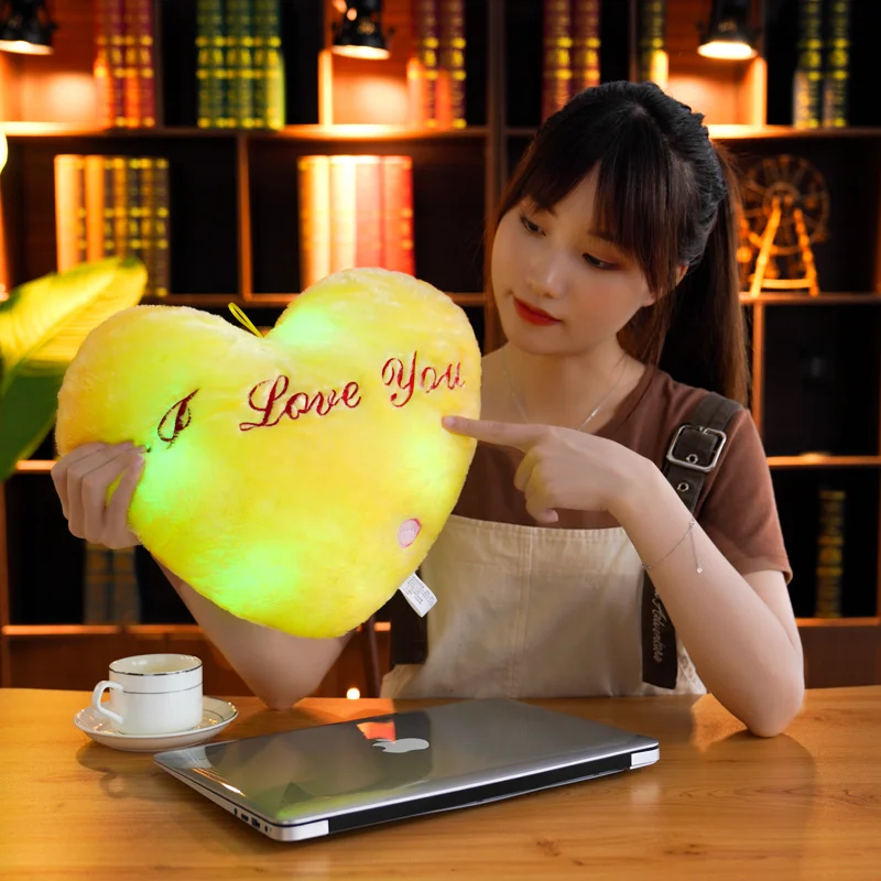 Plush Toys 1pc 35CM Glowing Heart Shaped Plush Pillow Stuffed Decorate I LOVE U Colorful Luminous Toy Kids Companion Present Lovers Gift