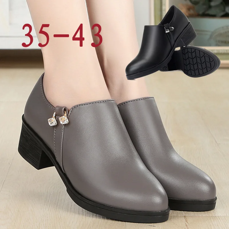 

Spring And Autumn New Style Deep Mouth WOMEN'S Shoes Semi-high Heeled Comfortable Mom Shoes Soft Bottom Low Top Chunky-Heel Midd