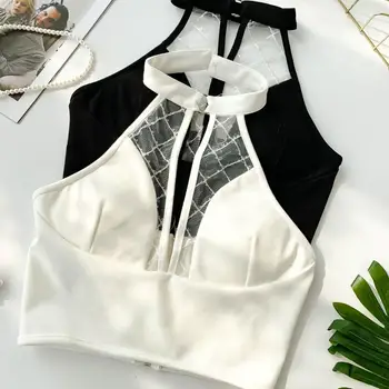 

Sexy New Halter V-neck Padded Short Bustier Crop Tops Women Clothing Vest White Black Tops G1122