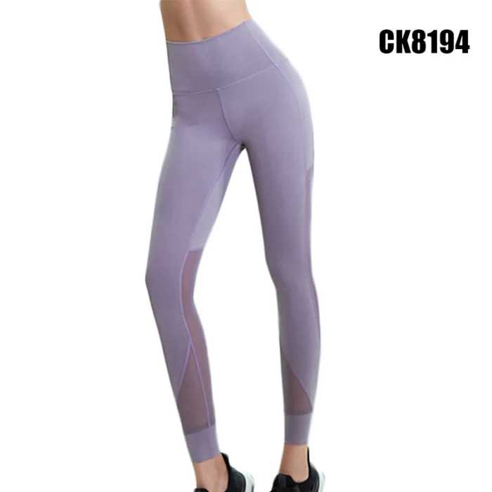 New Womens High Waist Yoga Pants Quick-drying Splicing Mesh Fitness Leggings Pants LMH66