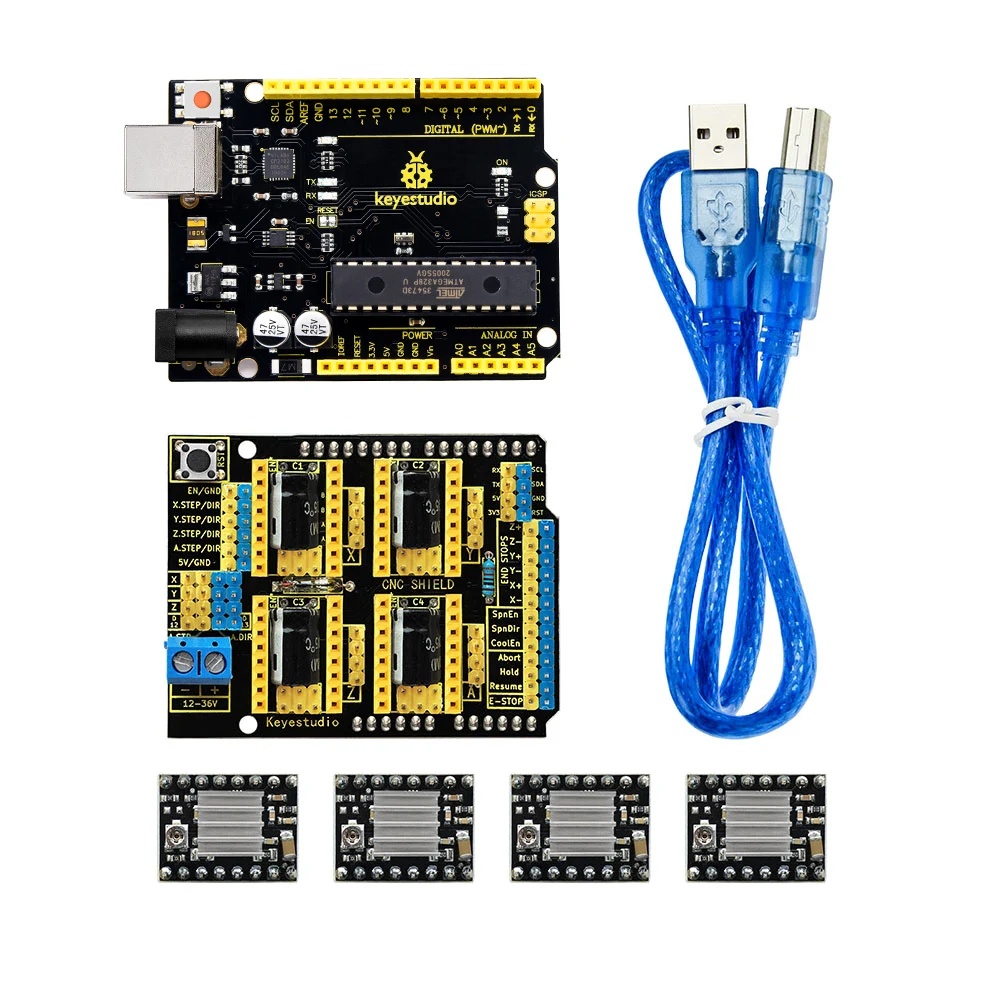 Keyestudio CNC Набор для arduino щит V3 + V4.0 плата (чип CP2102)+ 4 шт. DRV8825 драйвер/GRBL совместимый|kit