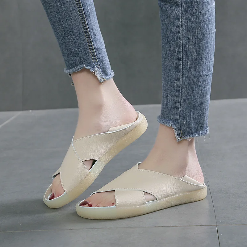 

2019 primavera y verano nueva Cruz dos zapatos casuales suave inferior antideslizante zapatos planos sandalias salvajes mujeres