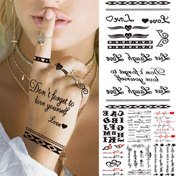 

Black Realistic Fake RingTemporary Tattoos For Woman Lady Girls Verses Tatoo Letters ECG Clover Cross Waterproof Tattoo Sticker