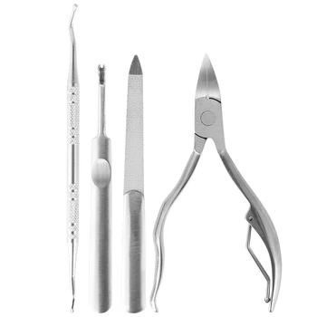 

4Pcs/set Ingrown Toenail Clipper Tools Kit Toe Nail Nippers Cuticle Fork Cutters Nail File Clean Tool Dead Skin Dirt Remover Kit