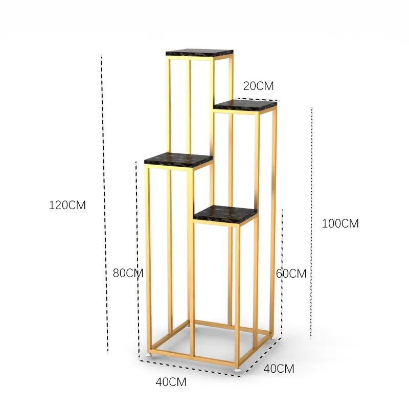 Металлическая полка для гостиной с цветами, металлическая подставка для балкона, железная стойка для цветов, креативная мраморная садовая подставка - Цвет: L gold black marble