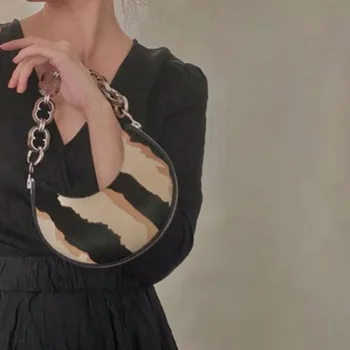 

Double-sided Detachable Patchwork Crescent Shoulder Bag Handbag Women Half Moon Serpentine Zebra Pattern Underarm Hand Bag 2020Z