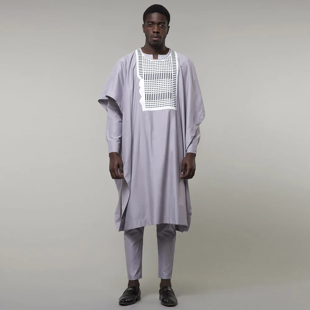 Fadzeco Agbada Мужская африканская 3 шт размера плюс Дашики белая вышивка Приталенный топ рубашка и брюки традиционная африканская одежда