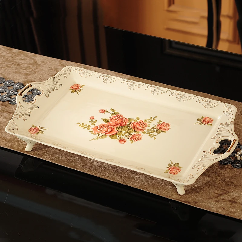 Yolife Pocelain Serving Plate Desktop Combination Storage Tray with Golden Rim Party Tray Cake Fruit Stand for Home Decoration 2