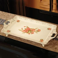 Yolife Pocelain Serving Plate Desktop Combination Storage Tray with Golden Rim Party Tray Cake Fruit Stand for Home Decoration 2
