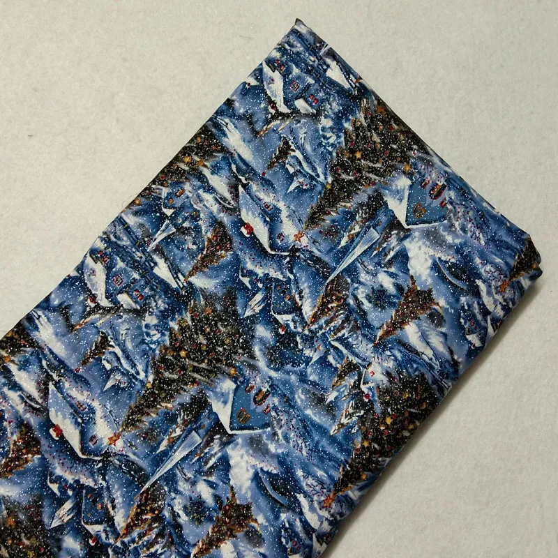 Блестящий глиттер тиснение серебром Рождественский снег дома страна декорации Ситцевая ткань 50x105 см Ткани в стиле пэчворк для мальчиков с мультяшными головами оленей