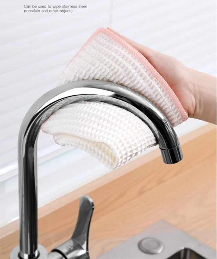3PCS Bambus Faser Geschirr Handtuch Nicht-stick Öl Waffel Weiche Küche Reinigung Tuch Starke Absorbieren Scheuer Pad Waben wischt Lappen – Detail 1