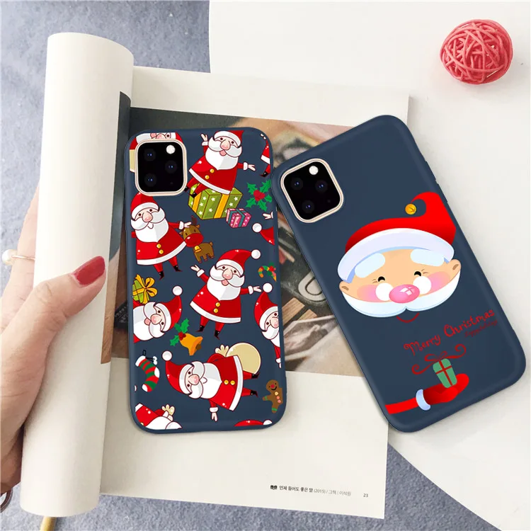 Веселый Рождественский чехол для iPhone 11 Pro Max с принтом Санта Клауса и оленя мягкий