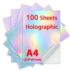 100Sheet Printable Vinyl Sticker Paper A4 Rainbow Holographic Sticker Waterproof Copy Paper DIY Label Pattern for Inkjet Printer