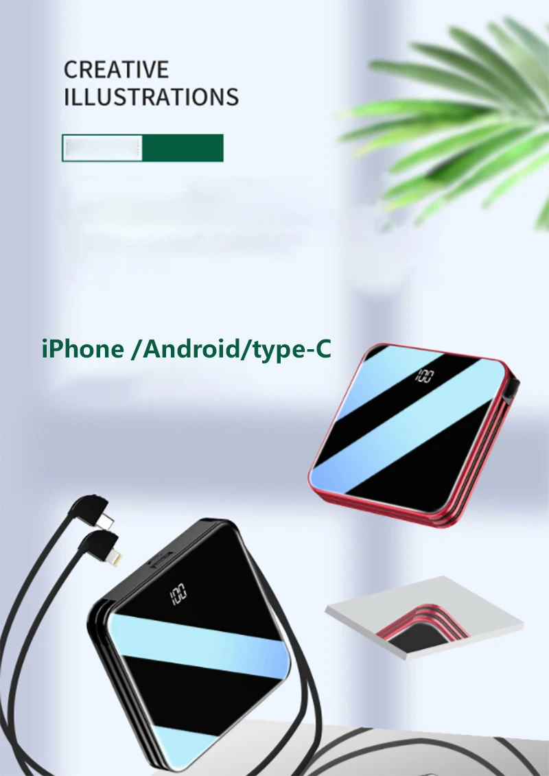 Мини powerbank 18650 10000 мАч carregador portatil портативное зарядное устройство батарея Внешний аккумулятор с кабелем для iphone xiaomi