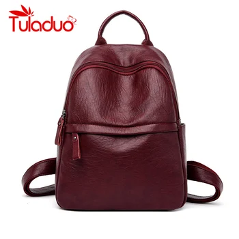 

Real Leather Women Backpacks High Quality Solid Backpack Sac A Dos Femme Vintage Bagpack Ladies Travel Bag Mochilas School Bags