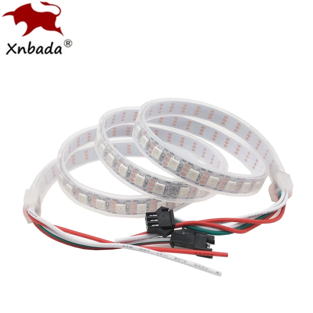 WS2812B Светодиодные полосы, индивидуально адресуемые Смарт WS2812 RGB светодиодные полосы, 96 светодиодов/м черный/белый PCB водонепроницаемый IP30/65/67 DC5V - Испускаемый цвет: 1m 96Leds White IP67