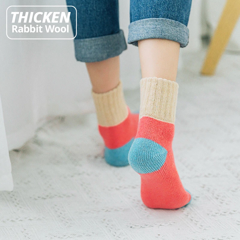 HSS Brand 5 Pairs High Quality Women Winter Socks Vintage Patchwork Rabbit Wool Sock Thicken Warm Thermal Cotton Socks Best Sellers In Accessories