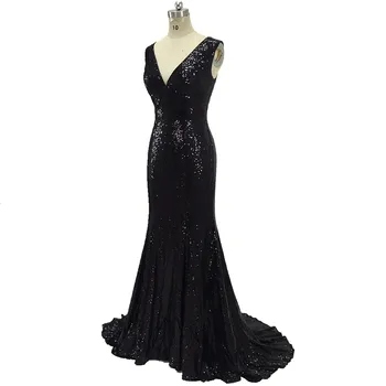

Sparkly Sequin Mermaid Prom Dresses Black Long Evening Dresses 2020 V Neck women's Formal Evening Party Gowns Robe De Soiree