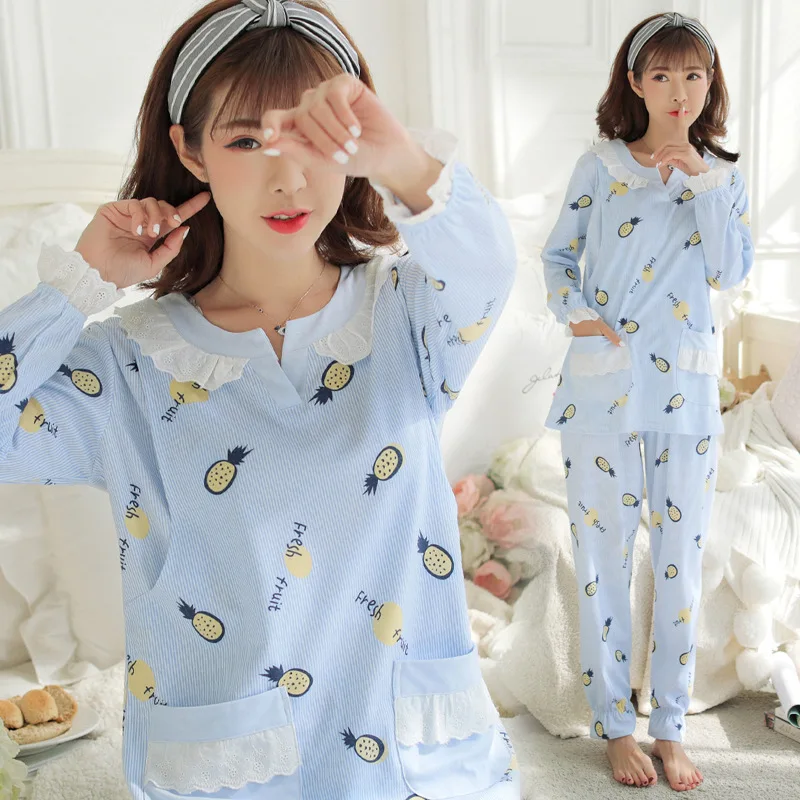 

Spring And Autumn Confinement Clothing Postpartum Pure Cotton Long Sleeve Pregnant Women Pajamas Maternal Lactation Garment Paja