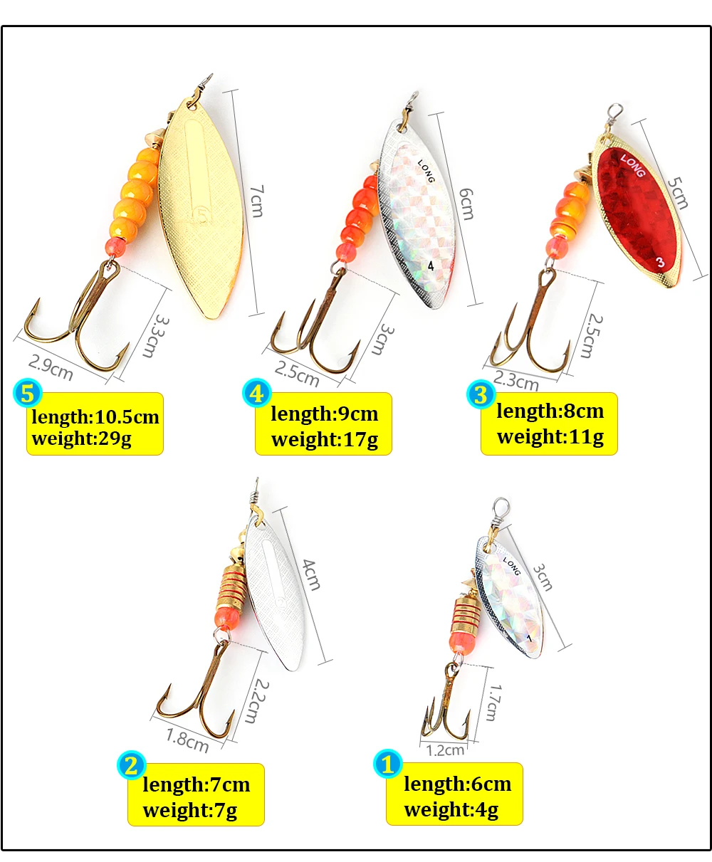 FISHKING 1 #-5 #4 шт./лот длинные Спиннер приманки ложка приманки с Mustad Treble крючки Peche Jig Anzuelos Мягкая приманка