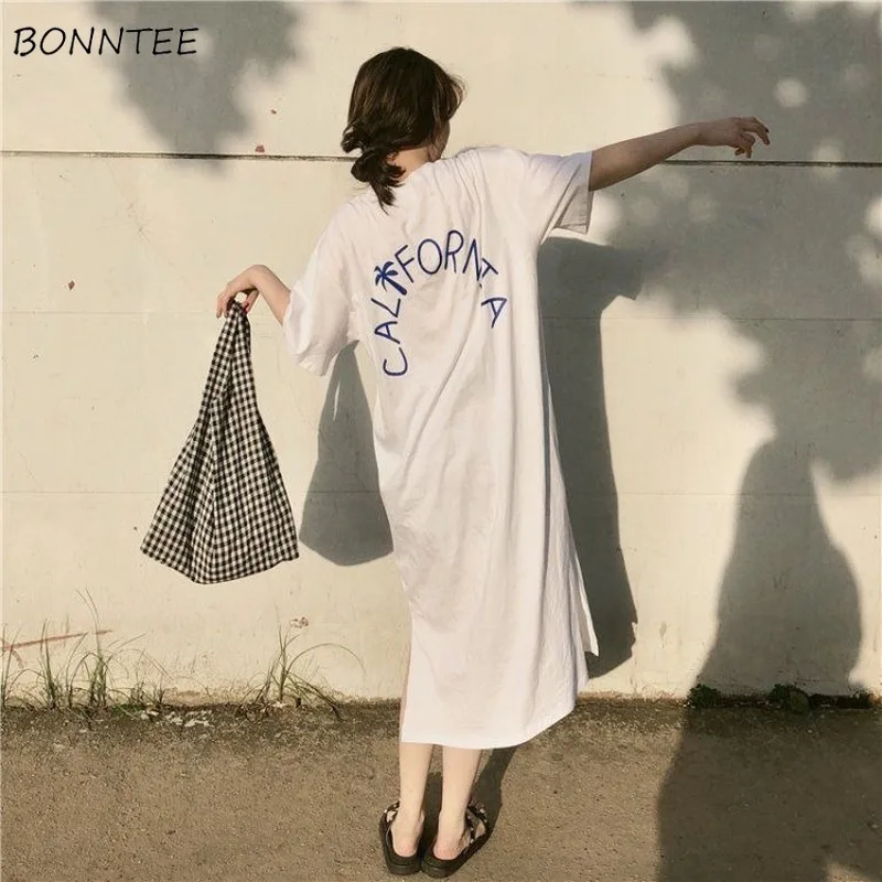 

Nightgowns Women Summer Mid-calf Letter Printed Plus Size 3XL Loose Korean Leisure Oversize Womens Pyjama Outwear Trendy Ulzzang