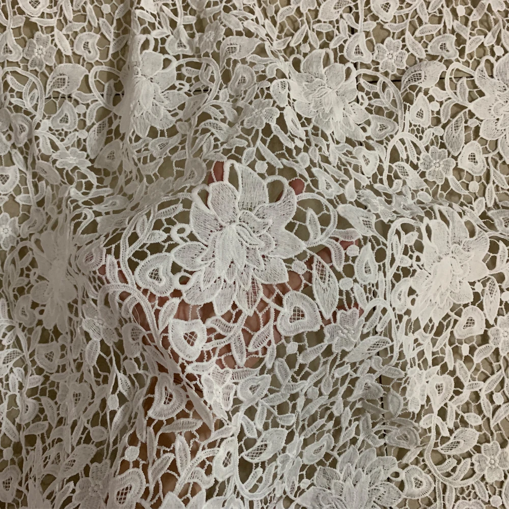 

1yard White African Water soluble Embroidery Milk Silk Lace Fabric High Quality French Guipure Cord Nigerian Wedding Lace Fabric