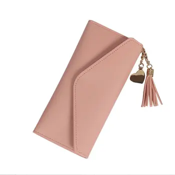

Ladies Leather Wallets Spring or Summer Long Section Trendy Heart-shaped Pendant Simple Lychee Pattern Women Wallet