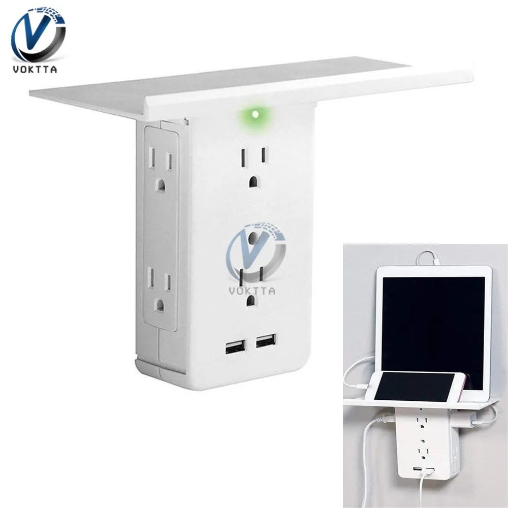 

8 Ports Removable Wall Outlet Electrical Outlet Extenders 2 USB Charging Ports Removable Built In Shelf 6 Outlet Household Power