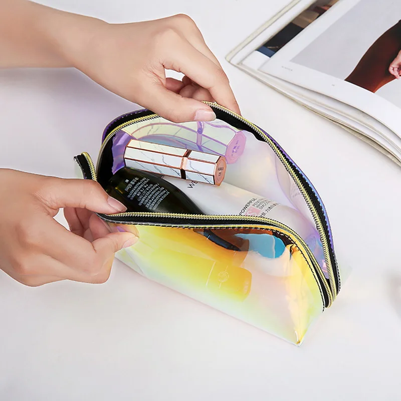 New Hot Sale Laser Design Transparent Travel Storage Bag Female Waterproof Jelly Bag PVC Cosmetic Bag For Female Makeup Bags