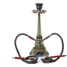 Новая Металлическая Парижская башня трубка для кальяна стеклянная база кальян набор с двойными шлангами керамические чаши щипцы для углей кальян наргиле