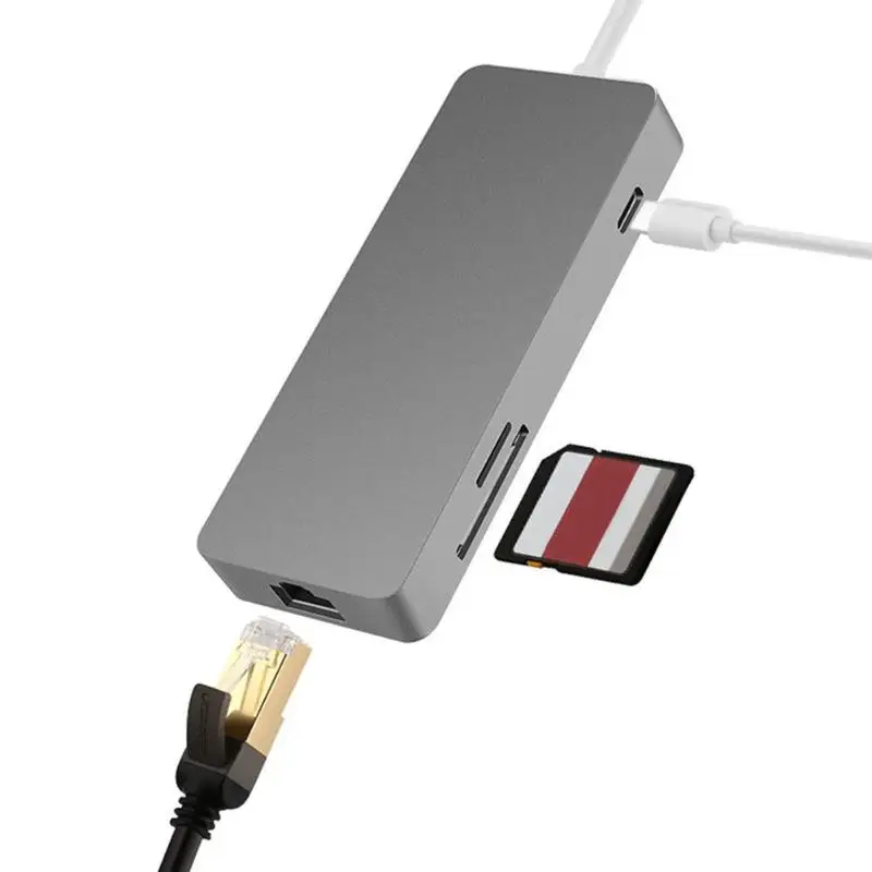 Портативный 7 в 1 USB 3,1 переходник type C Зарядка USB 2,0 USB 3,0 2K HDMI LAN TF кардридер адаптер Поддержка Windows MacOS
