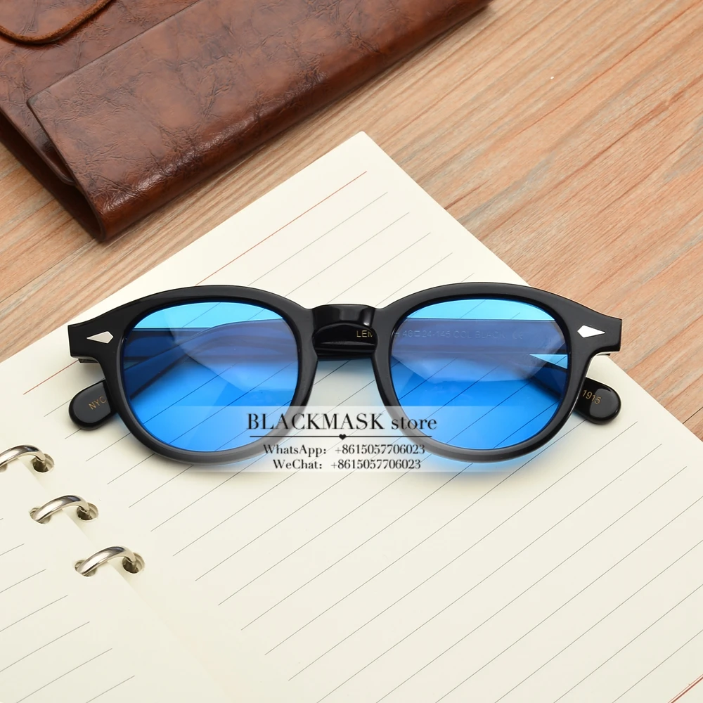 black vs blue Новинка, винтажные Круглые Солнцезащитные очки из ацетата, lunette soleil femme, Ретро стиль, брендовые дизайнерские солнцезащитные очки для женщин и мужчин, oculos de sol, красные линзы - Цвет линз: black vs blue