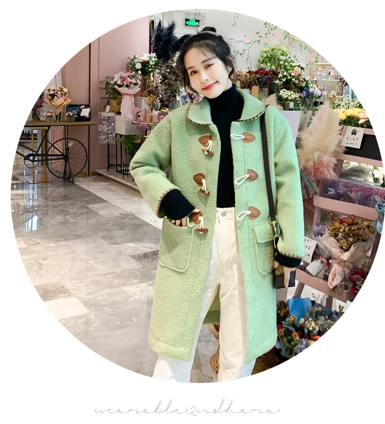Pregnant Women Winter Long Loose Embroidery Woolen Coats Turn-Down Collar Buttons Fly Cardigans New Year Jackets Work Clothes