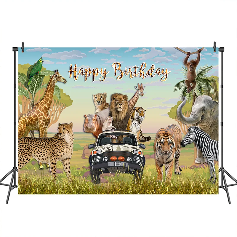 Happy Birthday Photography Backdrop African savannah Wild Animals  Background Children Birthday Party Banner Decor Photo _ - AliExpress Mobile
