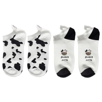 

2 Pairs Girl Cow Pattern Design Short Socks Comfortable Cow Pattern Boat Socks Short Socks for Everyday Wear