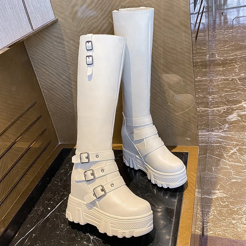 Brand Mid Calf Boots For Women 2020 Winter Platform Boots Fashion Women's Gladiator Boots 10cm High Wedge Shoes Woman Thick Sole