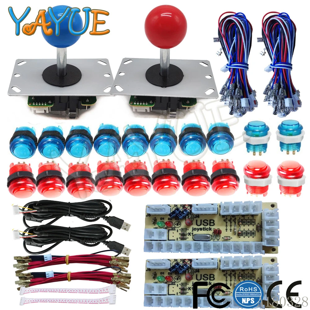 

Arcade DIY Kits Parts 5Pin Joystick + 2x 24mm + 8x 30mm 5V LED Illuminated Push Buttons Zero Delay USB Encoder To PC Arcade Game