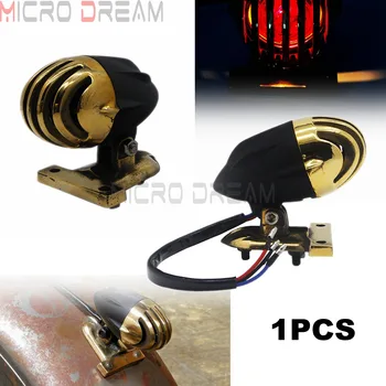 

Brass Motorcycle Torpedo Grilled Tail Brake Stop Lights Taillight w/ License Plate Light For Harley Cafe Racer Chopper Bobber