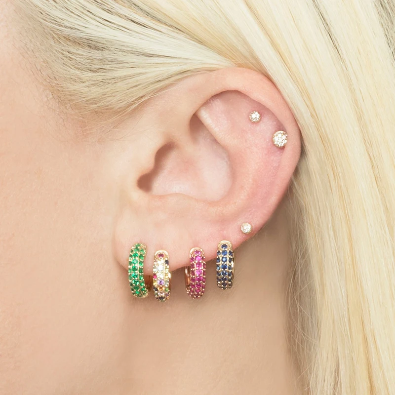 925 Silver Ear Needle Rose Red Hoop Earrings For Women Exquisite Water Drop/Flower/Heart Crystal Piercing Huggie Earring Jewelry