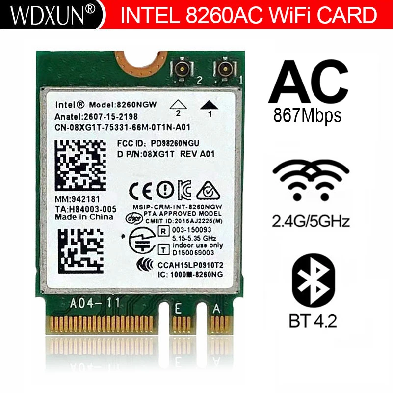 Intel Không Dây-AC 8260 8260NGW 8260ac NGFF M.2 Kép Thẻ 802.11a/B/G/N/ac 867Mbps BT 4.2 Module Wifi Mạng wifi and bluetooth card for pc