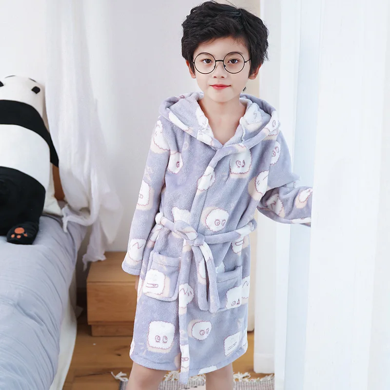 Clouds Robe Зимняя одежда для сна для мальчиков; халат; утепленные фланелевые пижамные комплекты; комплект одежды для детей 3-13 лет; теплая домашняя одежда для мальчиков; детская одежда для сна - Цвет: Clouds Robe