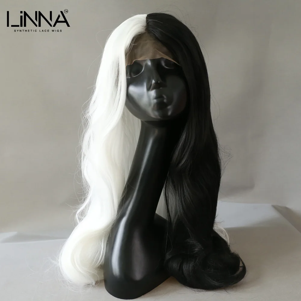 Длинные волнистые синтетические волосы LINNA 28 дюймов парики с черной и белой