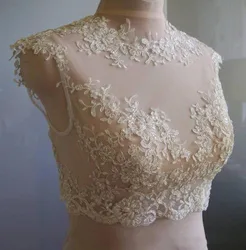 New Ivory White Sleeveless Wedding Bolero Jacket Lace Applique Nude Netting Soft Bolero Shawl Wrap Plus Size