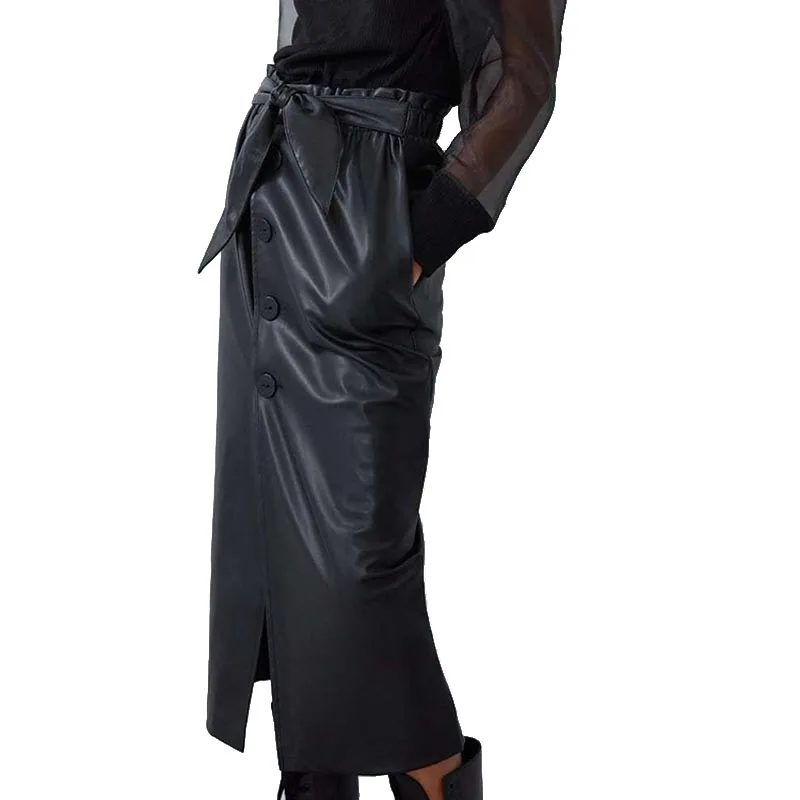 QZ145 осень зима Черный цвет эластичный пояс с поясом из искусственной кожи юбка женские стильные юбки Saias